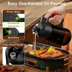 LAKUMIQI 2 in 1 Oil Sprayer for Cooking, 16oz Olive Oil Dispenser Bottle for Kitchen, Food Grade Light-Blocking Leak Proof Glass Spray Bottle for Salad, Air Fryer, BBQ