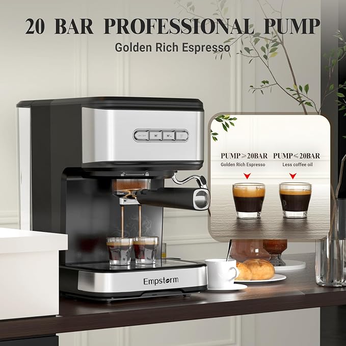 Espresso Machine 20 Bar, 2 in 1 Espresso Maker with Milk Frother Steam Wand for Latte and Cappuccino, Powder and Capsule Portafilter, 50oz Removable Water Tank expresso Coffee Machine for Home-Silver