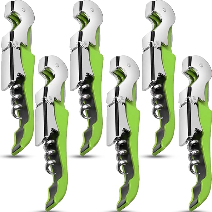 6 Pieces wine key wine opener Professional Waiter Corkscrews Stainless bottle opener Fold Serrated Foil Cutter Key for Family, Company Party,Bars,Restaurants(green)
