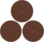 3 Pack Silicone Coasters for Drinks, Thickened Coaster with Deep Tray Grooved Design Cup Mat, Washable Heat Resistant Durable Non-Slip Coasters for Coffee Table Wooden Desk Kitchen Bar (Brown)