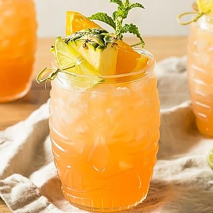 Tiki Glasses Set of 6-16 oz Cocktail Drinking Glasses - Water Glassware - Drinkware for Juice Iced Coffee - Hawaii Pool Beach Party Cups