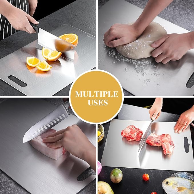 Titanium Cutting Board, Set of 3 Titanium Cutting Boards for Kitchen, Double Sided Titanium Cutting Mat, Non Stick Stainless Steel Cutting Board for Meat, Bread, Vegetable, Fruit
