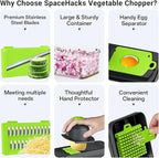 SpaceHacks 15-in-1 Vegetable Chopper, Kitchen Gadgets with 10 Blades, Veggie, Food, Onion Chopper, Cucumber Slicer, Versatile Mandoline, Includes Egg Separator & Finger Guard, Green