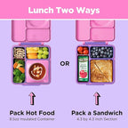 OmieBox Bento Box for Kids - Insulated Bento Lunch Box with Leak Proof Vacuum Insulated Food Jar - 3 Compartments, Two Temperature Zones (Unicorn Pink)