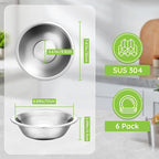 304(18/8) Stainless Steel Mixing Bowls for Kitchen, 6 Pack 7.8" 28.89 fl.oz Metal Mixing Bowls Set Stackable for Baking Serving Cooking Food Prep Storage Dishwasher Safe Lightweight