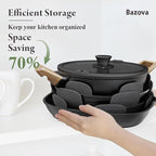 Bazova 19 Pcs Pots and Pans Set Non Stick Ceramic Cookware Set with Removable Handles, Non Toxic Induction Kitchen Cookware Sets RV Cookware,Dishwasher/Oven Safe PFAS/PTFE/PFOA Free,Black