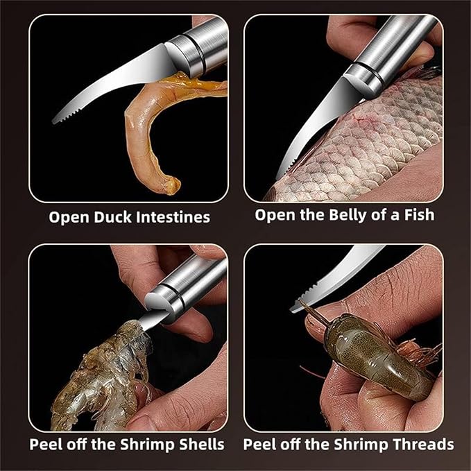 2024 New 5 in 1 Multifunctional Shrimp Line Fish Maw Knife with Cleaning Cloth, 304 Stainless Steel Shrimp Peeler, Fish Scale Remover Specialty Tools and Gadgets