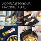 FLAIROSOL OLIVIA SIGNATURE Advanced Kitchen Oil Sprayer Technology, Fine Mist & Portion Control, Refillable Glass Olive Oil Cooking Spray Bottle for Air Fryer, Salad, BBQ, 130ml (White Print)
