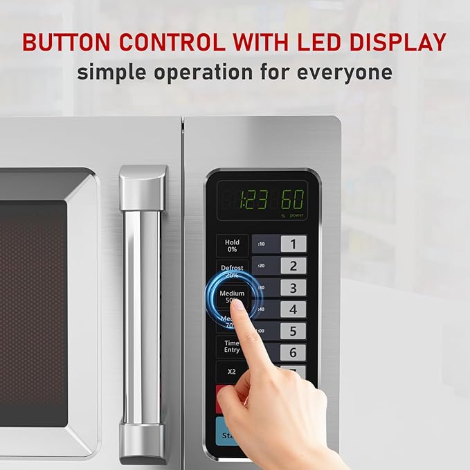 CROSSON Commercial Countertop 25L Microwave Oven W/ 10 Programmable Memory Menu,5 Power Level,3 Stage Cooking and Touch Screen Control-1000W,0.9 Cu.Ft