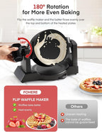 Waffle Maker, 1400W Double Belgian Waffle Iron 180° Flip, 8 Slices in 3 Mins, Rotating & Nonstick Plates, Anti-Scald, Removable Drip Tray Easy to Clean, Cool Touch Handle, Space-Saving Storage(Black)