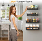 Sevenblue 2 Pack Strong Magnetic Spice Rack for Refrigerator, Multipurpose Magnetic Shelf for Fridge with 4 Hooks for kitchen and Bathroom Organization, Black
