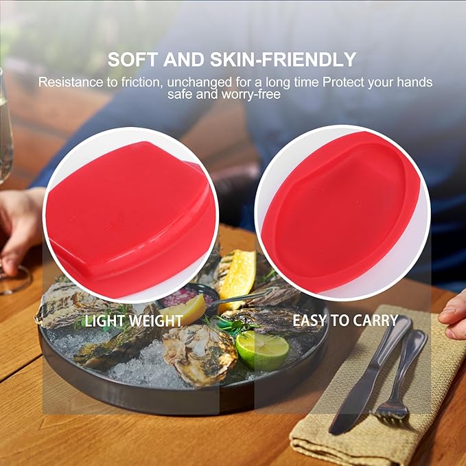 2pcs Oyster Shucking Tool and Holder Set, Silicone Hand Protective Clips, Kitchen Gadget for Safe Oyster Opening, Gray and Red, Seafood Specialty Tool for Home and Outdoor Use