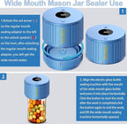 LOVE MOMENT Electric Mason Jar Vacuum Sealer Kit for Wide Mouth and Regular Mouth Mason Jar - Blue