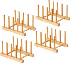 HBlife 4pcs Bamboo Dish Plate Bowl Cup Book Pot Lid Cutting Board Drying Rack Stand Drainer Storage Holder Organizer Kitchen Cabinet（Keep Dry）