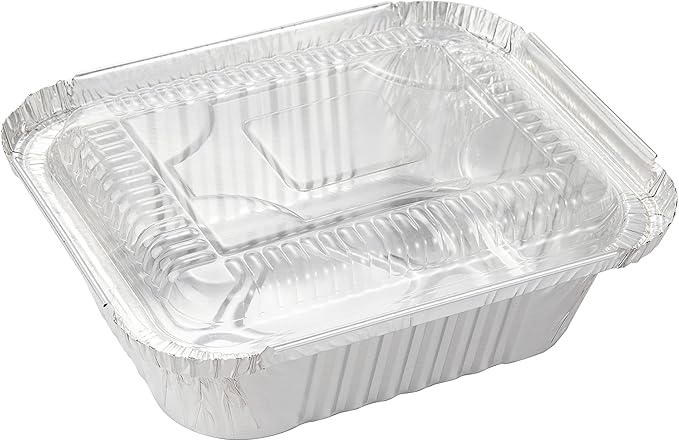 Waytiffer Aluminum Foil Pan with Platsic lids (50 Pack) 5.5" x 4.5" 1LB Capacity Foil Food Containers with Strong Seal for Freshness & Spill Resistance/Meal Prep Freezer Drip Pans BBQ,Takeout