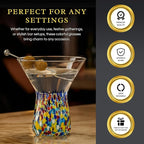 Large Stemless Martini Glasses – Set of 2-8oz Luxury Hand Blown Confetti Margarita, Martinis, Cocktails, Water, Wine, Dessert & Champagne Glasses Cinco de Mayo, Hand Blown - Mexican Confetti Glass