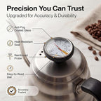 Barista Warrior Gooseneck Kettle with Thermometer - 1L Pour Over Coffee & Tea Kettle, 18/8 Stainless Steel Gooseneck Kettle Pot, Precision Pour Drip Spout, Suitable for All-Stoves (34 fl oz)