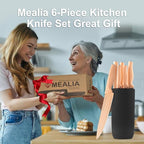 Kitchen Knife Set with Block, 6-Piece Non-stick Stainless Steel Sharp Knives Set for Precision Cutting with Universal Knife Block for Kitchen, Ergonomic Design & Dishwasher Safe, Pink
