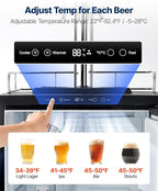 VEVOR Beer Kegerator, Triple Tap Commercial Draft Beer Dispenser for D system, Full Size Keg Refrigerator with 5lbs CO2 Tank, Hold 3 Sixth/2 Slim/3 Ball lock keg (3 taps - ball lock)