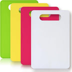 Luckyiren Cutting Board Set of 4, 11.4" x 7.5" x 0.1", Red Green Yellow White, Plastic Kitchen Cutting Boards with Juice Groove & Handle Hole, Lightweight & Dishwasher Safe