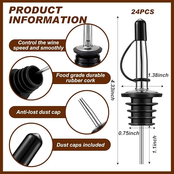 Mifoci Acacia Wood 3 Tier Bar Glass Rimmer Bartender Tool with 12 Pcs Stainless Steel Classic Bottle Pourers, Bar Caddy with 6 Compartment, 1000 Pcs Coffee Cocktail Stirrers, 200 Napkins