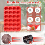 3 Pcs Silicone Muffin Pan Set, Silicone Muffin Pans for Baking Red 24/12/6 Cups Mini/Regular/Large Non-Stick Cupcake Pan for Kitchens, Restaurants, Bakeries