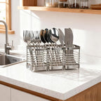 Utensil Holder, Stainless Steel Utensil Drying Rack for Kitchen Counter, Silverware Cutlery Flatware Holder Forks, Knives, Spoons, Chopsticks Organizer (Silver)
