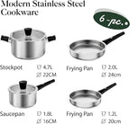 Meythway Stainless Steel Pots and Pans Set Non Toxic, 6PCs Kitchen Cookware Sets with Stay-Cool Handles, Dishwasher Safe&Compatible with All Stovetops(Gas,Electric&Induction)