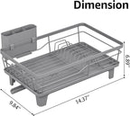 Urackify Dish Drying Rack for Kitchen Counter, Sink Dish Rack with Drainboard, Large Dish Drainer with Cups Holder, Home Countertop Plate Dryer Storage Rack with Cutlery Holder, Gray