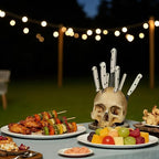 Life Size Skull Knife Block Holder - Hand Painted Resin Skull with 6 Slots for Kitchen Knives & Fruit, Horror Goth Kitchen Decor, Scary Party Display and Countertop Storage