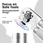 Beneno Heavy Duty Hand Can Opener Manual with Magnet, Durable Sharp Carbon Steel Blade Smooth Cutting, Big Effort-Saving Knob & Soft Grip Handle, Multifunctional Kitchen Tool with Bottle Opener, Beige