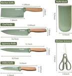 Kitchen Knife Set, Retrosohoo 6-Pieces Green Sharp Knife Set for Kitchen, Non-stick Non-slip Stainless Steel Chef Knife Set with Universal Knife Block Suitable for Home Restaurant (Green)