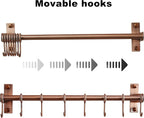 Dseap Kitchen Hooks for Hanging Utensils, Hanging Pot Rack, Kitchen Utensil Hanger Rail with 8 Hooks for Pots Pans, Spoons, Mugs, Wall Mounted, Stainless Steel, Antique Copper, Pack of 2