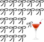 24 Pcs Black Bow Drink Markers,Drink Glasses Markers,Bow Charms, Wine Coquette Wine Glass Tags, Bar Tools Bow Acrylic Bowknot for Wedding Engagement Bachelorette Party Birthday