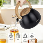 MARSKITOP Tea Kettle for Stove Top, Whistling Kettle Teapot for Stovetop, Food Grade Stainess Steel Teakettle with Cool Touch Ergonomic Handle, 2.6 Quart, Black