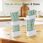 2 PACK Acrylic Straw Holder for Cabinet Doors, Reusable Straw Organizer with Ultra-Sticky Adhesive, Small Kitchen Accessories Container, Fits Both Short & Long Straws (White)