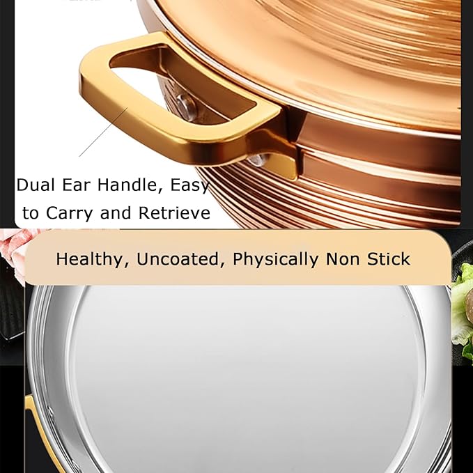 Stainless Steel Moroccan Tagine Pot, Large Moroccan Tajine Casserole with Cone-Shaped Lid, Non Stick Tagine Cooking Pot with 2 Handles(26cm/10.2in, Gold)