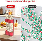 2 PACK Acrylic Straw Holder for Cabinet Doors, Reusable Straw Organizer with Ultra-Sticky Adhesive, Small Kitchen Accessories Container, Fits Both Short & Long Straws (Red)