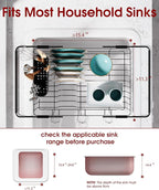 Sakugi Dish Drying Rack in Sink - Expandable Stainless Steel Dish Rack Over The Sink, Kitchen Sink Drain Strainer with Cutlery Holder & Cup Holders, 15.4 x 11.3 x 6.6 Inch, Black