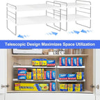 Cirhy Pantry Organizers and Storage,3 Tiers Expandable Foil and Plastic Wrap Organizer, Adjustable Kitchen Cabinet Shelf Organizer, Shelves Storage Rack for Cabinet Countertop (9.8" To 15.6" L) 2PCS