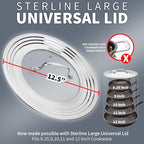 Large Universal Lid,Fits 8 -12 Inch Cookware,Tempered Glass Top with Steam Vent for Pots, Frying Pan,Stainless Steel Replacement Pot Lid for Kitchen Organizing, Space Saving