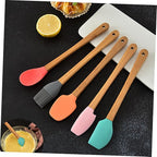 Cute Kids Baking Supplies 5pc Wood Handle Silicone Baking Tools Set for Girls Food-grade