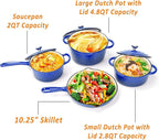 7-Piece Enameled Cast Iron Cookware Set: Dutch Ovens, Skillet & Sauce Pan with Non-Stick Ceramic Coating - Oven Safe to 550°F, PFOA-Free (Cobalt Blue)