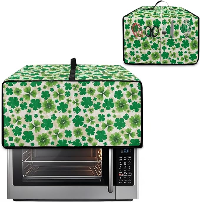 Four Leaf Clover Print St. Patrick's Day Toaster Oven Cover Anti Scratch Microwave Cover for Kitchen Countertop Appliance Dust Protector Decorative Oven Accessories, Green, L