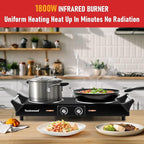 Hot Plate, Techwood 1800W Double Infrared Ceramic Electric Stove for Cooking, Dual Control Cooktop Burners, Portable Anti-scald Handles Suitable for RV/Home/Camp, Compatible for All Cookwares