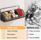 Hanging Wire Fruit Basket with Adhesive Hooks, Hanging fruit baskets for Kitchen counter, Wall basket for Home Bathroom Pantry, Space Saving Hanging Baskets for Organizing Wall Mount Storage