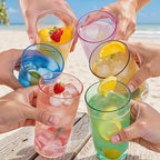 Liacere Colorful Drinking Glasses Set of 8-17oz Highball Plastic Glasses&14oz Cocktail Plastic Glasses Set, Kitchen Water Glasses Cup, Bar Tumbler Glassware Set for Beer,Juice,Cocktail,Whiskey,Milk