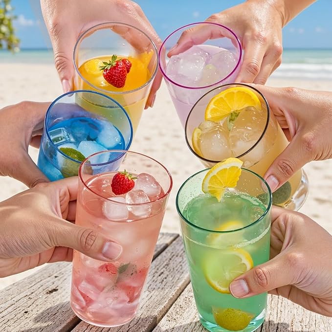 Liacere Colorful Drinking Glasses Set of 8-17oz Highball Plastic Glasses&14oz Cocktail Plastic Glasses Set, Kitchen Water Glasses Cup, Bar Tumbler Glassware Set for Beer,Juice,Cocktail,Whiskey,Milk