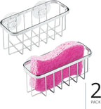 iDesign Stainless Steel Suction Sponge Holder, Kitchen Sink Sponge Caddy Organizer, 2-Pack, Polished