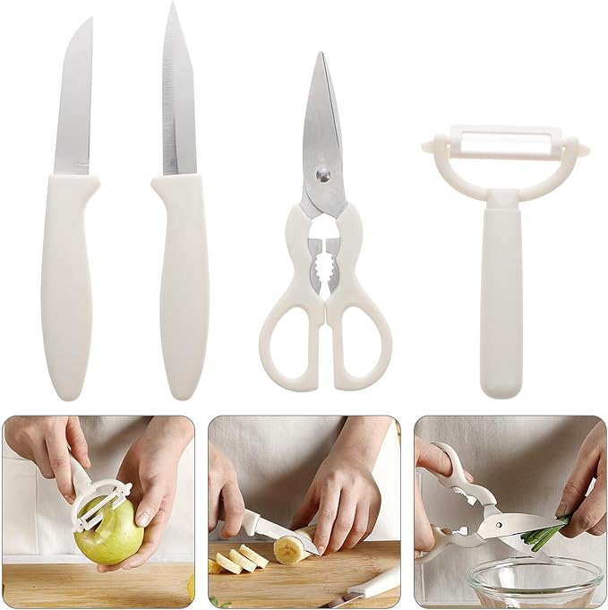 Fruit Peeling Cutter and Paring Knife Set, 5pcs Kitchen Small Tool Kit with Melon Peeler and Gadget Storage Box, Plastic Handle Fruit Cutting Tools for Home Cooking